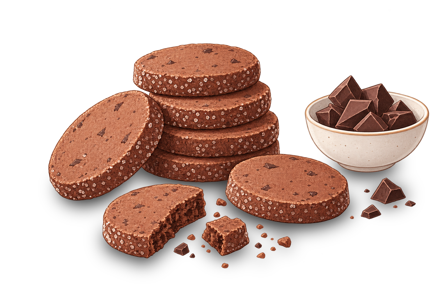 Sablés croquants au chocolat servis sur une assiette